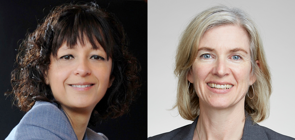 Foto das pesquisadoras premiadas com o Nobel de Química em 2020, Emmanuelle Charpentier (esquerda) e Jennifer Doudna (direita).